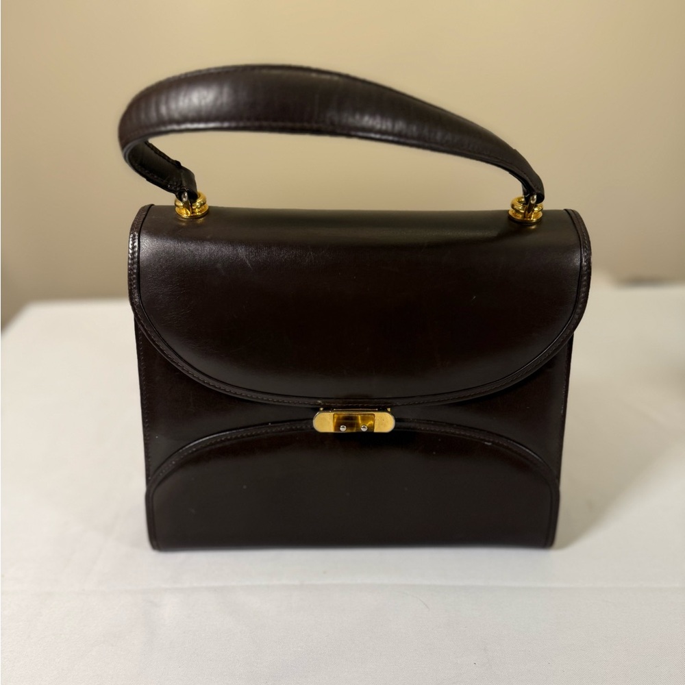 Vintage Gucci Museum Era Brown Leather Top Handle Bag 1960s Gold Hardware - Picture 2 of 14